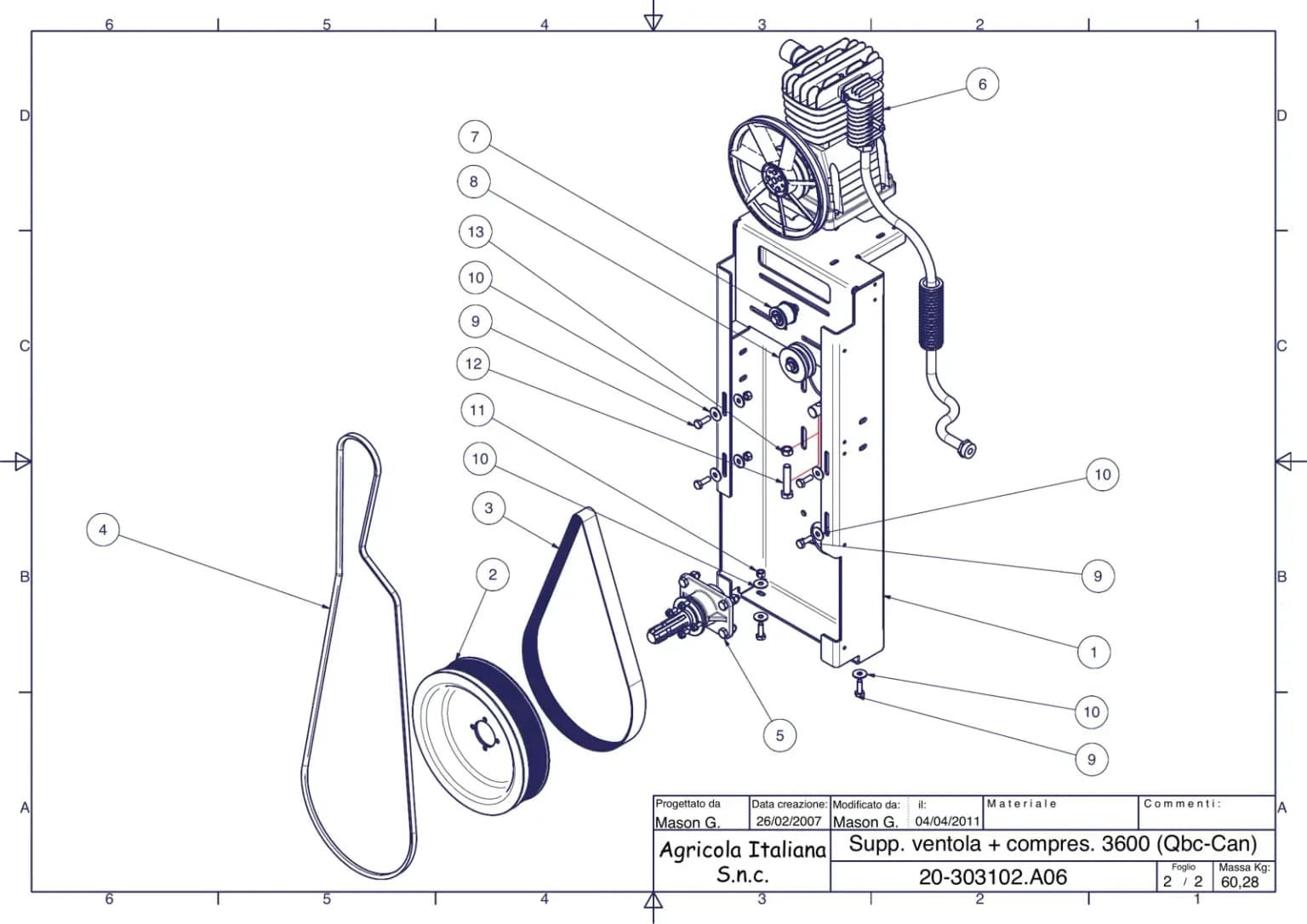 Схема вузла з каталогу запчастин Agricola Italiana — Компресор cівалки 3600 AI